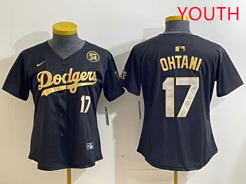 Youth Los Angeles Dodgers 17 Ohtani Black Gold Nike 2025 MLB Jersey style 4287